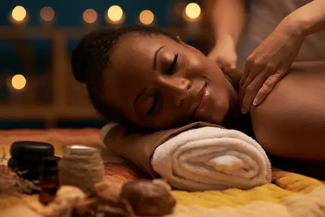 A relaxing massage treatment in a softly lit treatment room